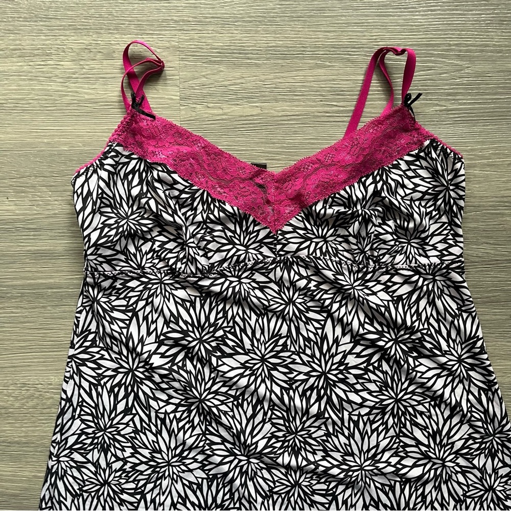 Black & White Floral Pink Lace Lingerie Slip Chemise Dress